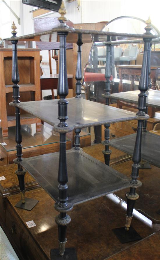 Victorian ebonised and brass inlaid three tier etagere